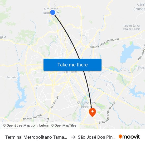 Terminal Metropolitano Tamandaré to São José Dos Pinhais map