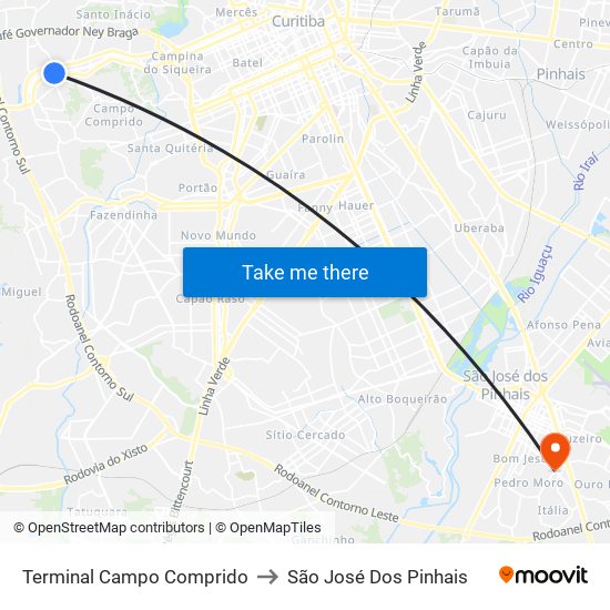 Terminal Campo Comprido to São José Dos Pinhais map