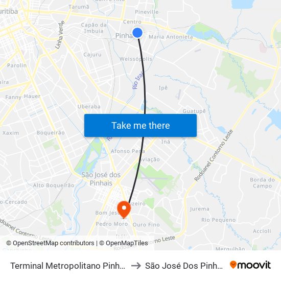 Terminal Metropolitano Pinhais to São José Dos Pinhais map