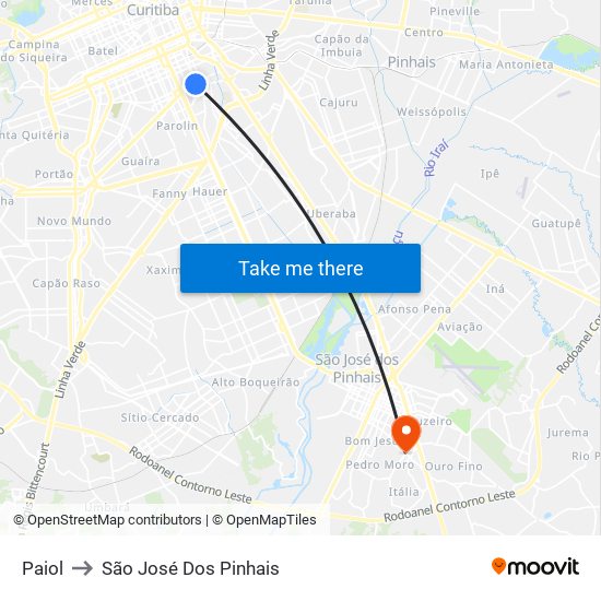 Paiol to São José Dos Pinhais map