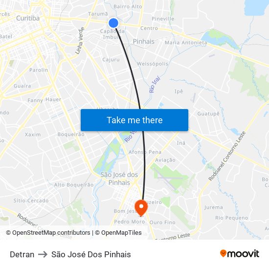 Detran to São José Dos Pinhais map