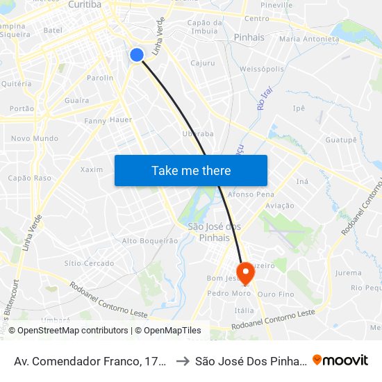 Av. Comendador Franco, 1731 to São José Dos Pinhais map
