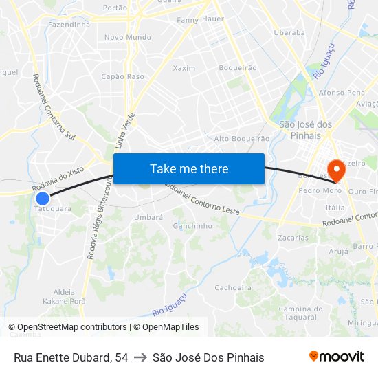 Rua Enette Dubard, 54 to São José Dos Pinhais map