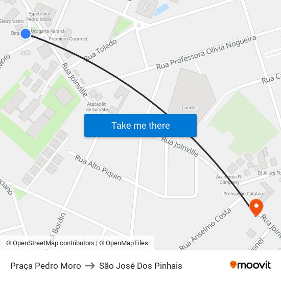 Praça Pedro Moro to São José Dos Pinhais map