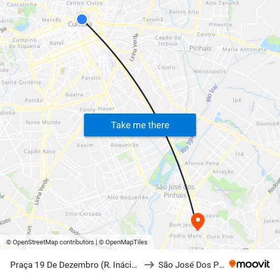 Praça 19 De Dezembro (R. Inácio Lustosa) to São José Dos Pinhais map