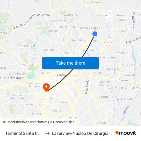 Terminal Santa Cândida to Laserview-Nucleo De Cirurgia Refrativa map