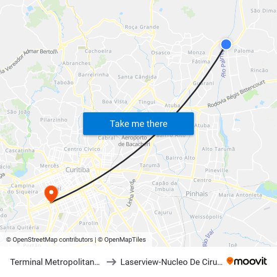 Terminal Metropolitano Guaraituba to Laserview-Nucleo De Cirurgia Refrativa map