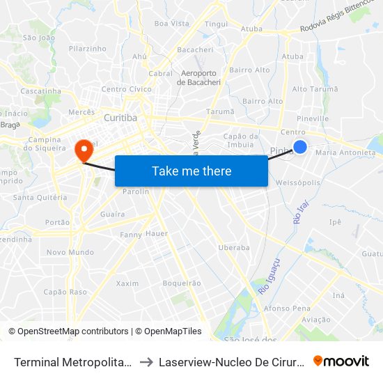 Terminal Metropolitano Pinhais to Laserview-Nucleo De Cirurgia Refrativa map