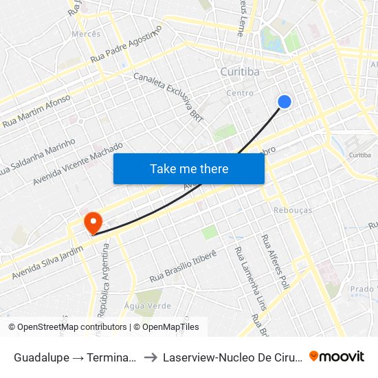 Guadalupe → Terminal Pinheirinho to Laserview-Nucleo De Cirurgia Refrativa map