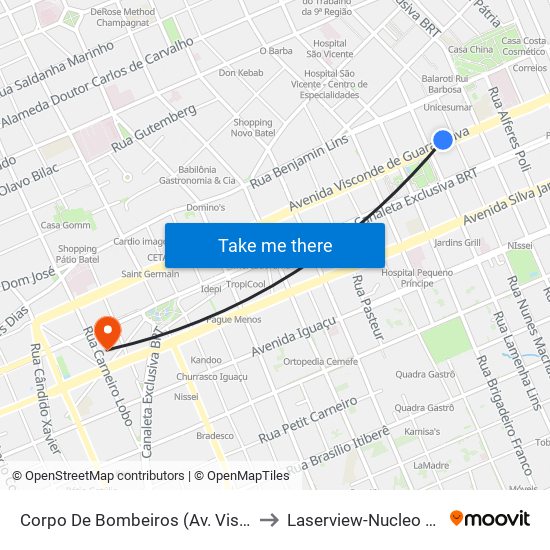 Corpo De Bombeiros (Av. Visconde De Guarapuava, 3571) to Laserview-Nucleo De Cirurgia Refrativa map