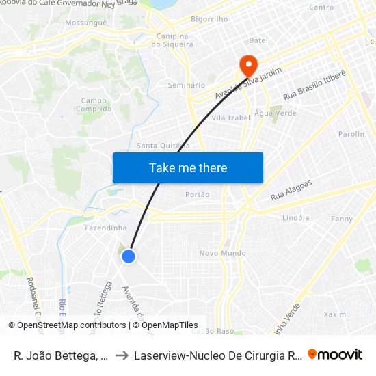 R. João Bettega, 2967 to Laserview-Nucleo De Cirurgia Refrativa map