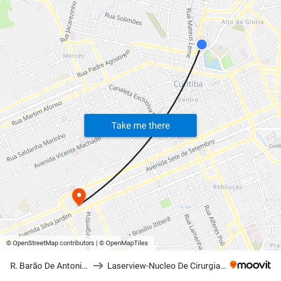 R. Barão De Antonina, 528 to Laserview-Nucleo De Cirurgia Refrativa map