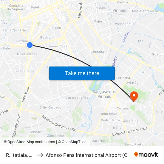 R. Itatiaia, 100 - Ventura Shopping to Afonso Pena International Airport (CWB) (Aeroporto Internacional de Curitiba / Afonso Pena (CWB)) map