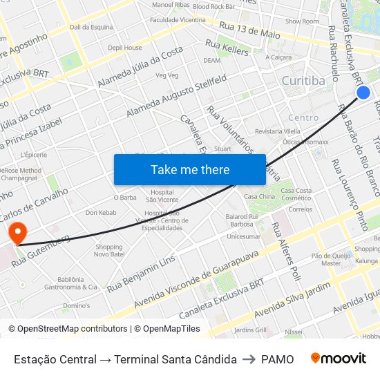 Estação Central → Terminal Santa Cândida to PAMO map