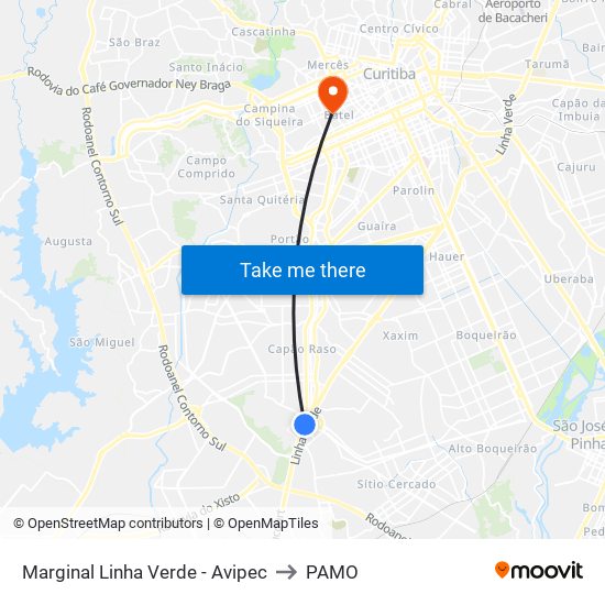 Marginal Linha Verde - Avipec to PAMO map