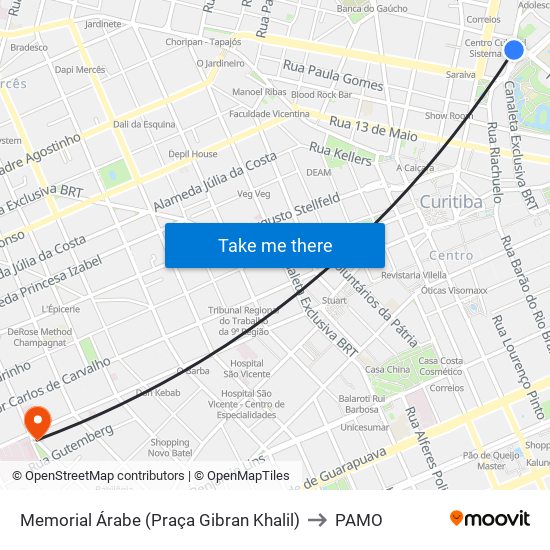 Memorial Árabe (Praça Gibran Khalil) to PAMO map