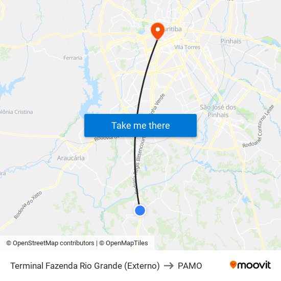 Terminal Fazenda Rio Grande (Externo) to PAMO map