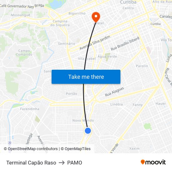 Terminal Capão Raso to PAMO map