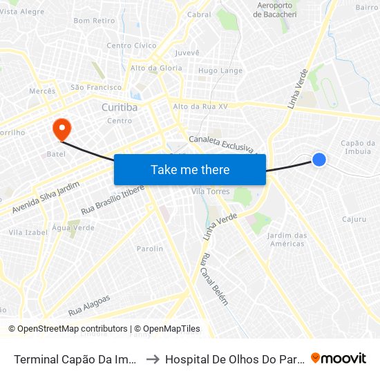 Terminal Capão Da Imbuia to Hospital De Olhos Do Paraná map