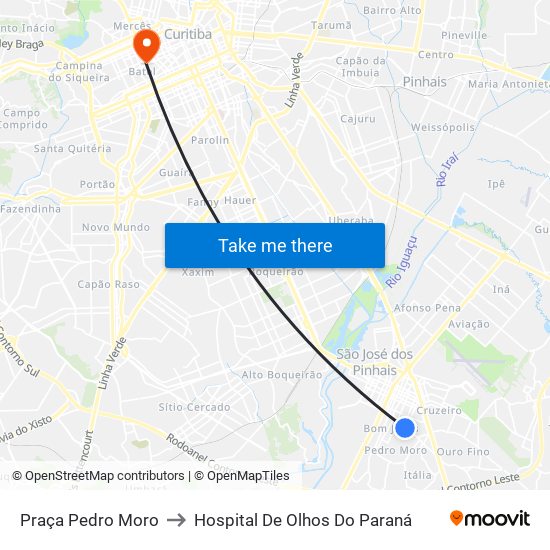 Praça Pedro Moro to Hospital De Olhos Do Paraná map