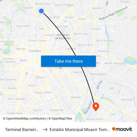 Terminal Barreirinha to Estádio Municipal Moacir Tomelin map