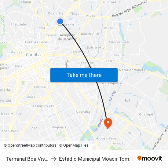 Terminal Boa Vista to Estádio Municipal Moacir Tomelin map