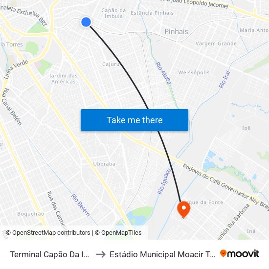 Terminal Capão Da Imbuia to Estádio Municipal Moacir Tomelin map