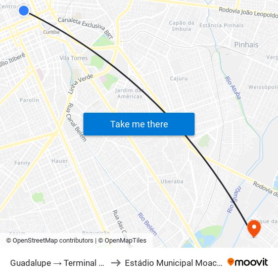 Guadalupe → Terminal Boqueirão to Estádio Municipal Moacir Tomelin map