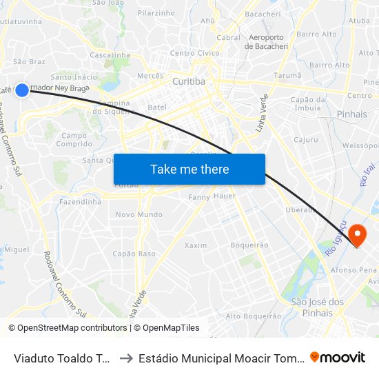 Viaduto Toaldo Túlio to Estádio Municipal Moacir Tomelin map