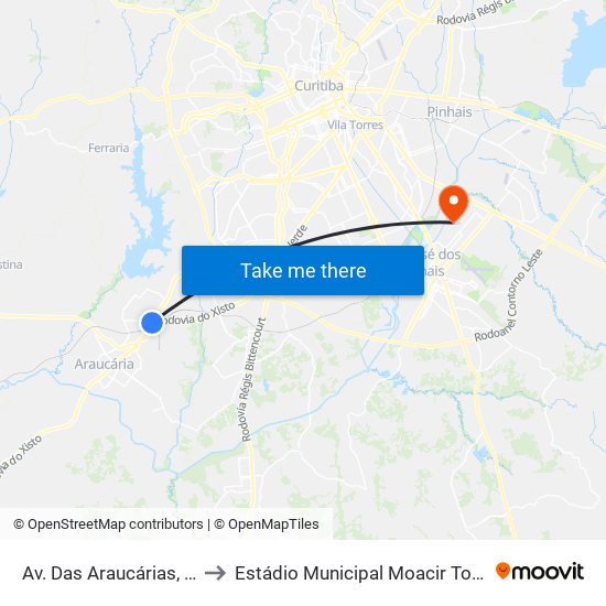 Av. Das Araucárias, 152 to Estádio Municipal Moacir Tomelin map