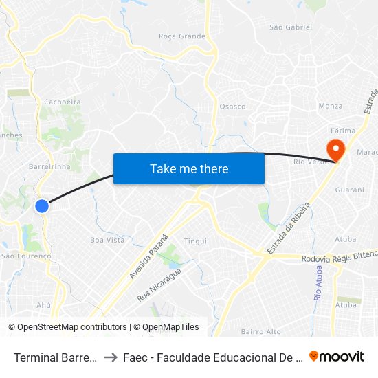 Terminal Barreirinha to Faec - Faculdade Educacional De Colombo map