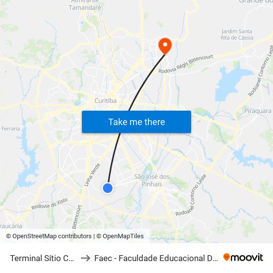 Terminal Sítio Cercado to Faec - Faculdade Educacional De Colombo map