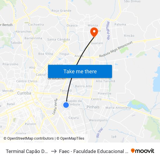 Terminal Capão Da Imbuia to Faec - Faculdade Educacional De Colombo map