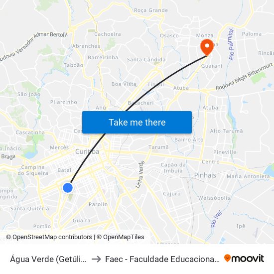 Água Verde (Getúlio Vargas) to Faec - Faculdade Educacional De Colombo map