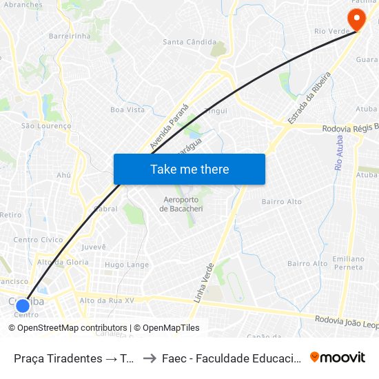 Praça Tiradentes → Terminal Pinhais to Faec - Faculdade Educacional De Colombo map