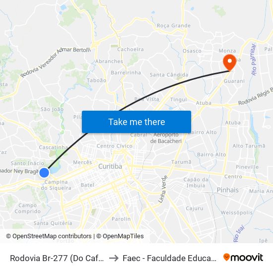 Rodovia Br-277 (Do Café) - Parque Barigui to Faec - Faculdade Educacional De Colombo map
