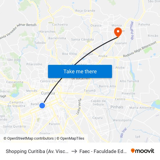 Shopping Curitiba (Av. Visconde De Guarapuava, 3850) to Faec - Faculdade Educacional De Colombo map