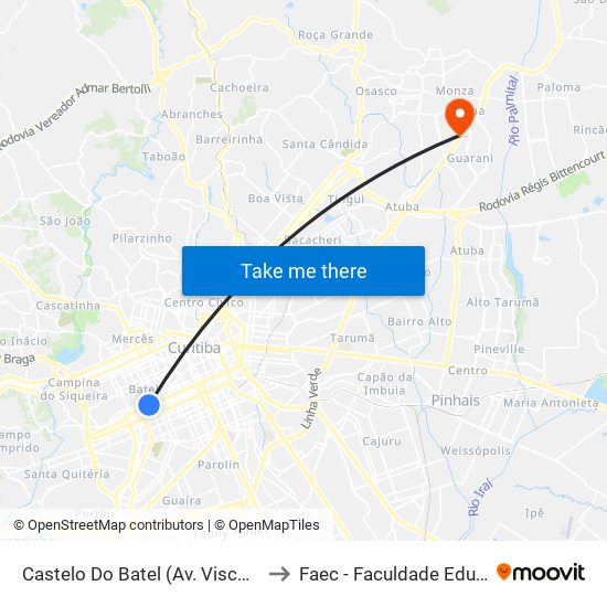 Castelo Do Batel (Av. Visconde De Guarapuava, 4610) to Faec - Faculdade Educacional De Colombo map