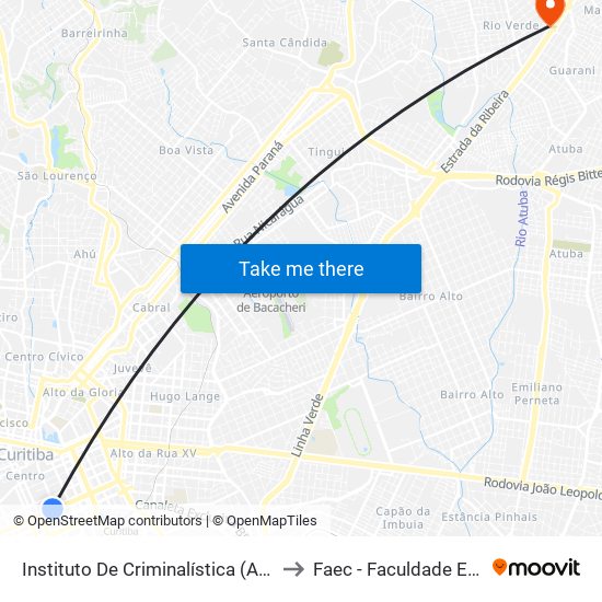 Instituto De Criminalística (Av. Visconde De Guarapuava, 2646) to Faec - Faculdade Educacional De Colombo map