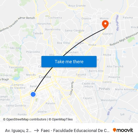 Av. Iguaçu, 2700 to Faec - Faculdade Educacional De Colombo map