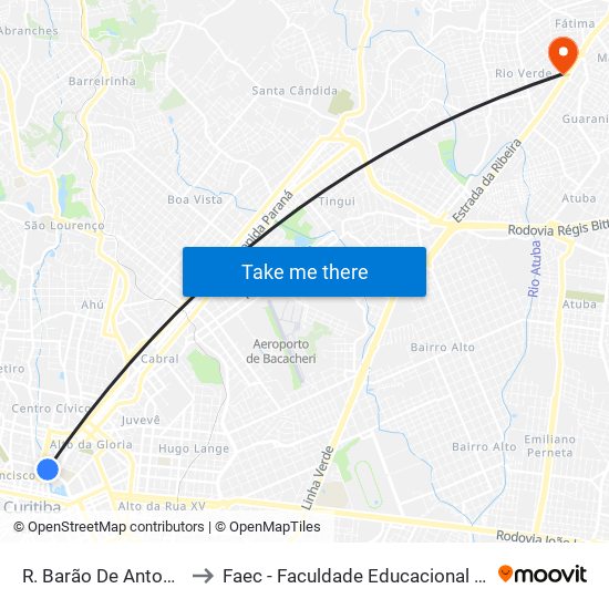 R. Barão De Antonina, 528 to Faec - Faculdade Educacional De Colombo map