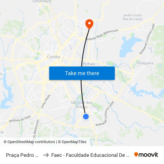 Praça Pedro Moro to Faec - Faculdade Educacional De Colombo map
