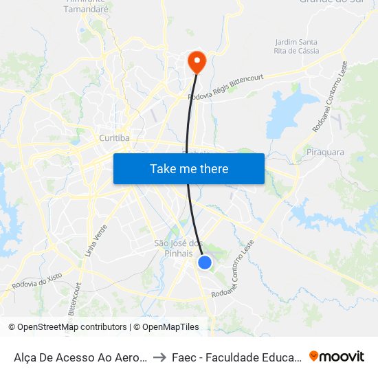 Alça De Acesso Ao Aeroporto Afonso Pena to Faec - Faculdade Educacional De Colombo map