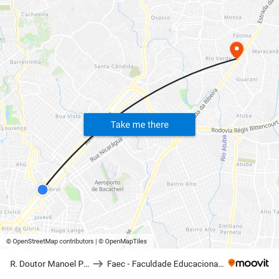 R. Doutor Manoel Pedro, 315 to Faec - Faculdade Educacional De Colombo map