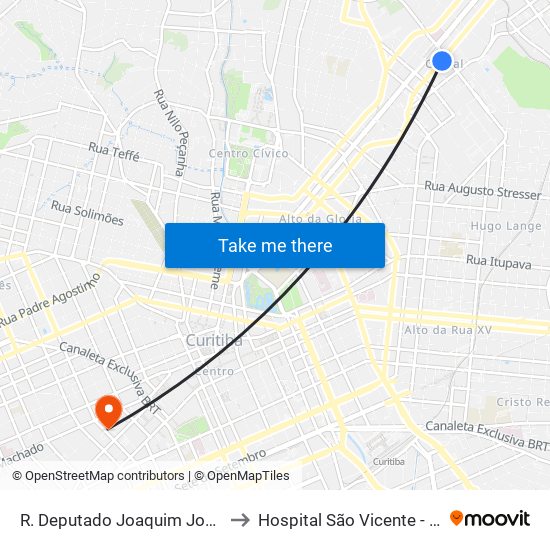 R. Deputado Joaquim José Pedrosa, 402 to Hospital São Vicente - Quimioterapia map