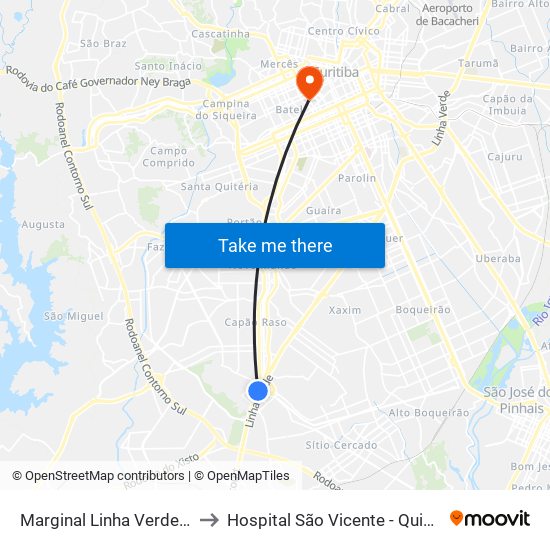 Marginal Linha Verde - Avipec to Hospital São Vicente - Quimioterapia map