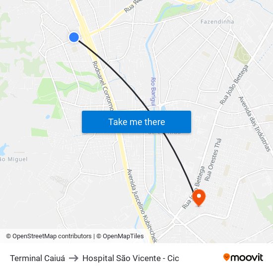 Terminal Caiuá to Hospital São Vicente - Cic map