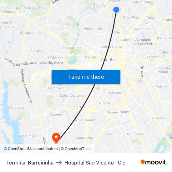 Terminal Barreirinha to Hospital São Vicente - Cic map