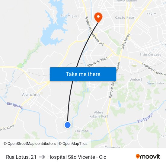 Rua Lotus, 21 to Hospital São Vicente - Cic map