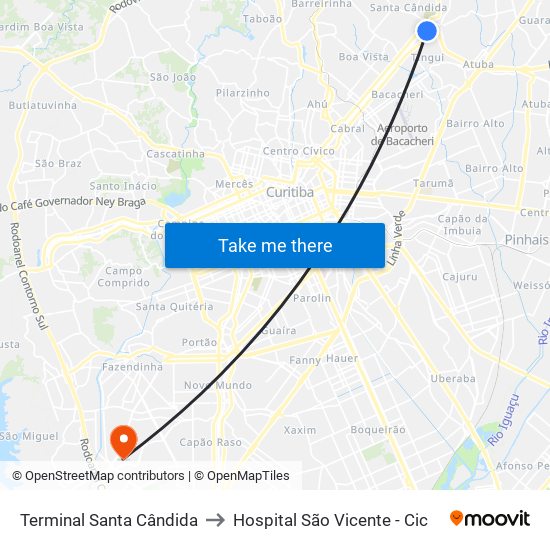 Terminal Santa Cândida to Hospital São Vicente - Cic map